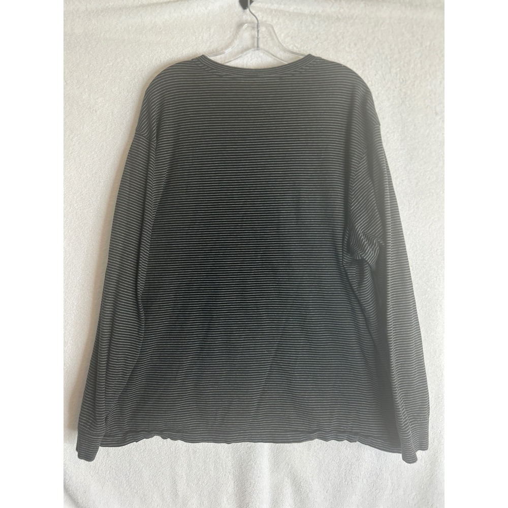 Roundtree & Yorke Mens XXL Black Gray Striped Long Sleeve Pocket T-Shirt Cotton